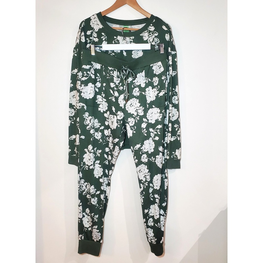 Honeydew Ladies'‎ Hacci 2-Piece Super Soft Pajama Set, Green Floral Size XL
